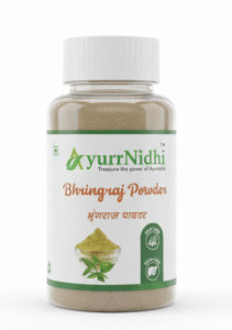 Pure bhringraj herbal powder by AyurrNidhi for natural hair strength and shine.