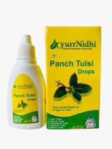 AyurrNidhi Panch Tulsi Drops bottle made with Rama, Van, Shyam, Kapoor and Bisva Tulsi – natural immunity booster for cold and cough
